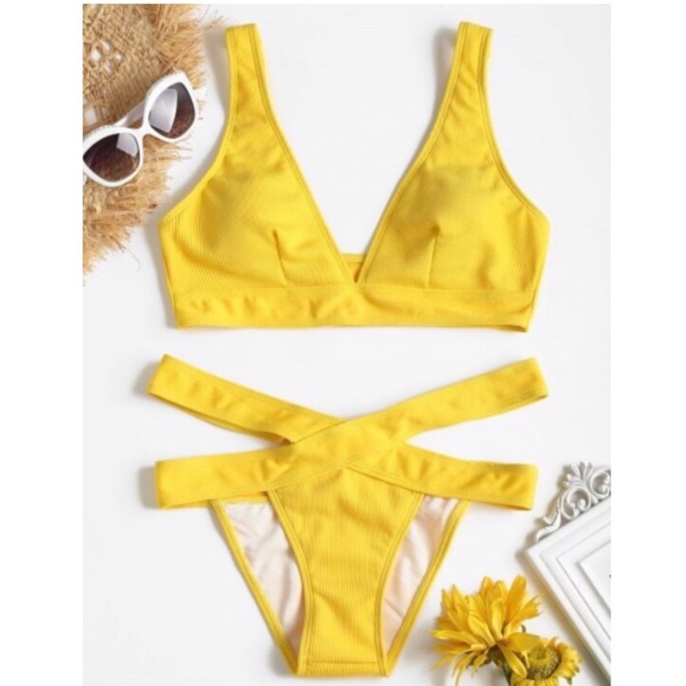 Yellow Strap Plunge Bikini
